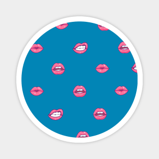 retro lips pattern blue Magnet